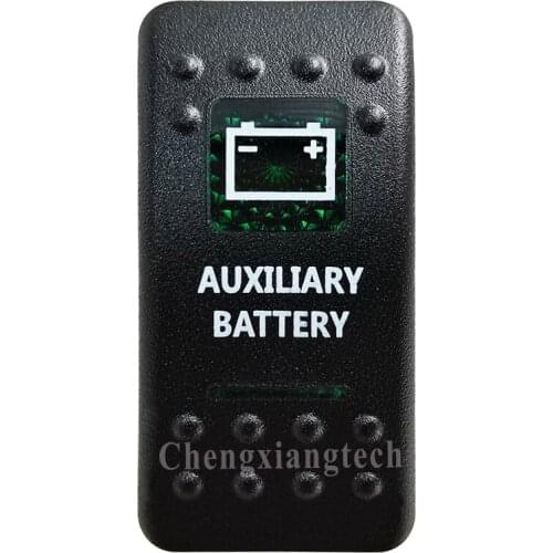 Green Printed Switch Cap - AUXILIARY BATTERY - for 12V 5Pin On Off SPST Led Light Bar Car Boat Rocker Switch, COVER Only