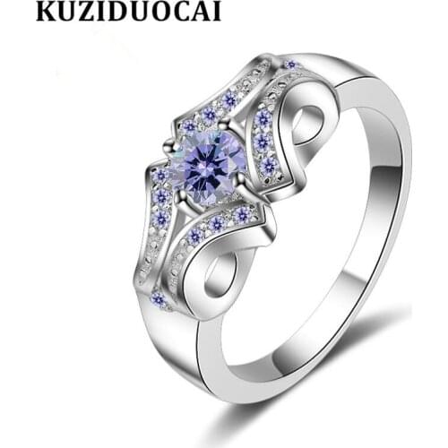 Kuziduocai New Fashion Jewelry Dense Zircon Stainless Steel Geometric Wedding Bride Party Rings For Women Anillos Mujer R-727