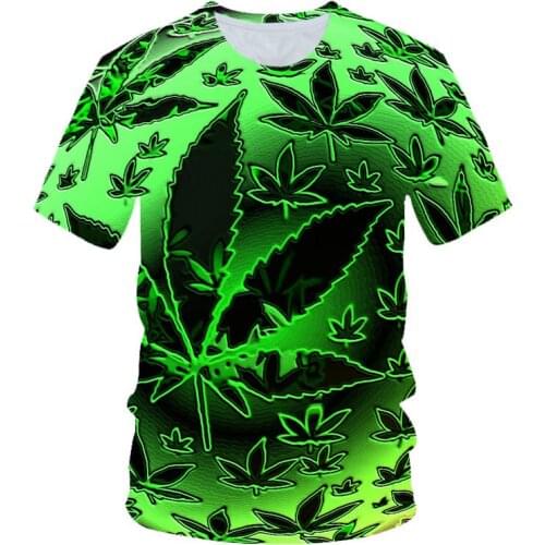 Hot 2021 Summer Funny Natural Weeds Cool Fresh Green Weed Leaves Skull Full Print 3D T-shirt XXS-6XL