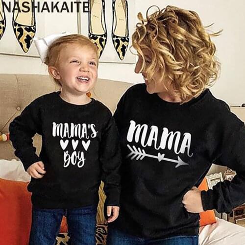 NASHAKAITE Mom and son matching clothes Autumn Winter Letter Print O-neck Pullover Matching Sweatshirt Mommy and me Family Look