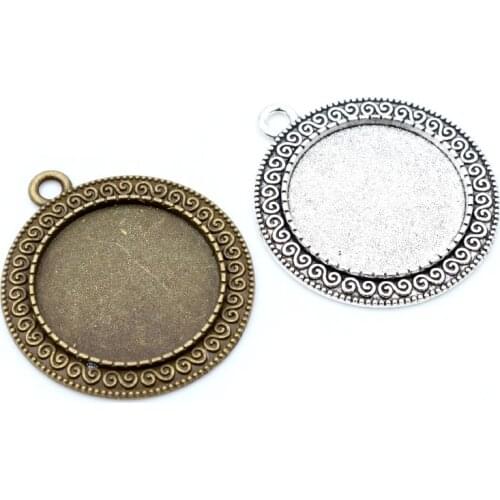 New Fashion 5pcs 25mm Inner Size Antique Silver Plated Bronze Black Simple Style Cabochon Base Setting Charms Pendant