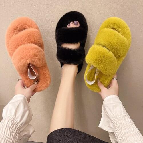 2021 NEW Summer Fur Slippers Women’s Shoes Fashionable Plush Slide Flip Flops Comfortable And Warm Ladies Sandals RALSWNAY