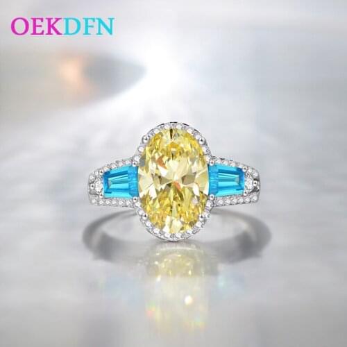 OEKDFN Luxury 100% 925 Sterling Silver Ring Women Created Moissanite Citrine Sapphire Gemstone Engagement Wedding Bands Jewelry