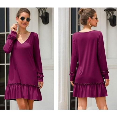 2021 Autumn Butterfly Long Sleeve Pleated Dress Women Casual V Neck Elegant Solid Color Party Short Dress Vestido