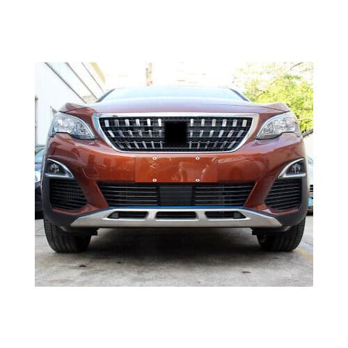Front + Rear Bumper Protector Skid Plate 2pcs For Peugeot 3008 GT 2016 2017 2018