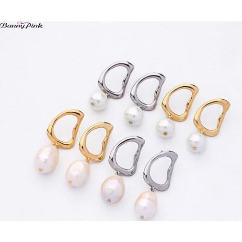 Banny Pink Elegant Freshwater Pearl Earrings For Women Simple Metal Geometric Pin Earrings Statement Post Earrings