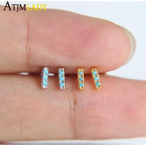Brincos Earrings Earings 2020 High Quality Cute Girl Jewelry Color 925 Sterling Material Three Turquoises Stud Tiny Earring