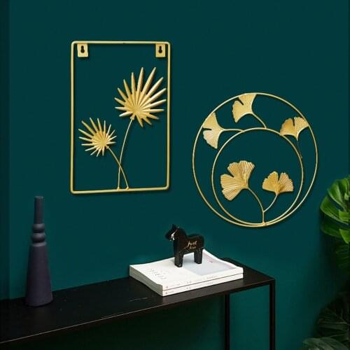 Modern Light Luxury Golden Plant Wall Hanging Wrought Iron Ginkgo Leaf Wall Decoration Living Room Home Decoration Metal Pendant