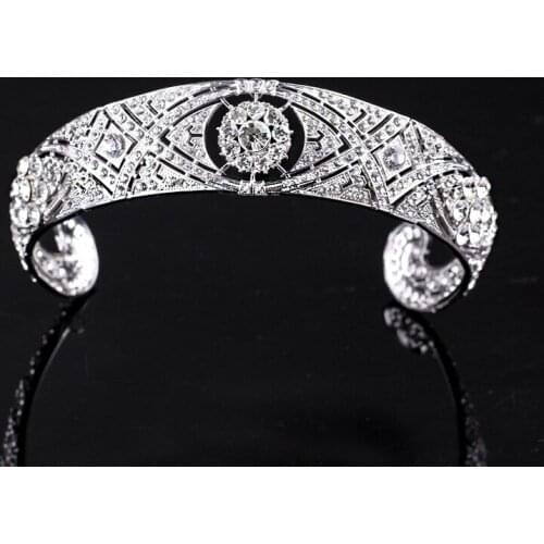 SLBRIDAL Alloy Rhinestones Crystal Wedding Tiara Headband Bridal Princess Royal Crown Hair Accessories Bridesmaids Jewelry Women