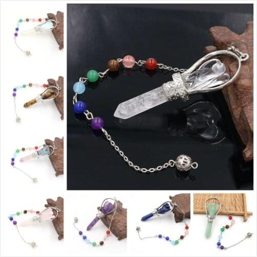 FYJS Unique Silver Plated Classic Angel Rock Crystal Scepter Pendant Healing Chakra Fluorite Stone Jewelry