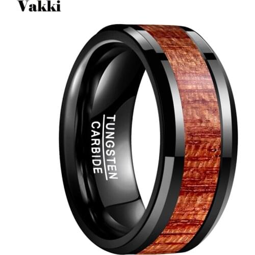 VAKKI 8mm Black Polished Inlaid Artichoke Plane Oblique Tungsten Carbide Ring Fashion Wedding Jewelry Gift