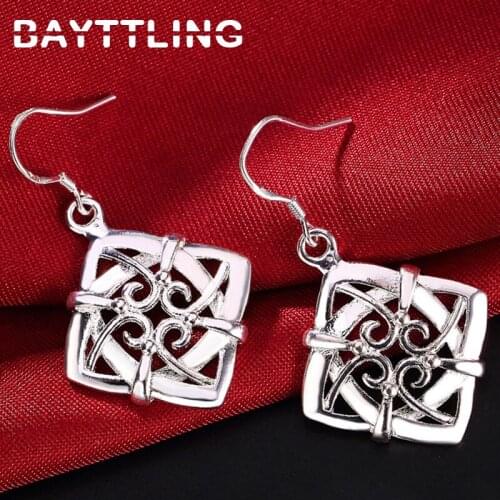 BAYTTLING 43MM 925 Sterling Silver Vintage Square Drop Earrings For Women Christmas Birthday Gift Earrings Jewelry