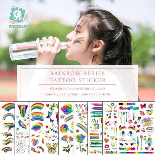 Rocooart 21X15CM Colorful Rainbow Waterproof Tattoo Fan Support Team Face Tattoo for Women Girl Temporary Match Tattoo Sticker