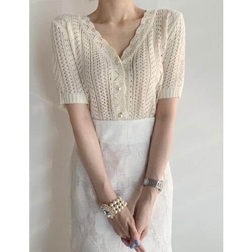 Knitting Cardigan Ice Silk New Summer T Shirt Women Elasticity Oversized Woman Clothes Female Tops Short sleeve Womens top knit