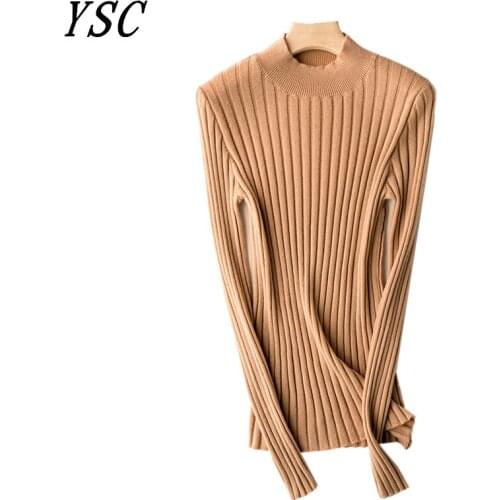 YSC 2020 winter Knitted 100% pure wool Sweater Classic Mid half height collar Long sleeves Pit bar style High-quality pullover