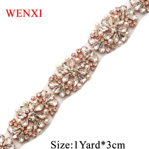 WENXI (10 YARDS) Wholesale Crystal Rhinestone Applique With Pearls For Wedding Gown Sash DIY Bridal Gown WX886