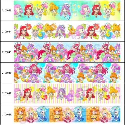 Japanese Cartoon Printed Grosgrain Ribbon Girl Character 5Yards for DIY Hair Bow Handmade Material Headdress