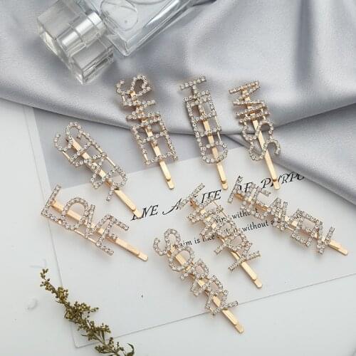 Simple Letter Rhinestone Hairpins Women Hair Clips Pins Barrettes Accessories For Women Girls Hair Hairclip Hairgrip Headdress