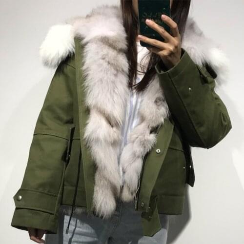 Women natural fur jacket ladies real fur parka