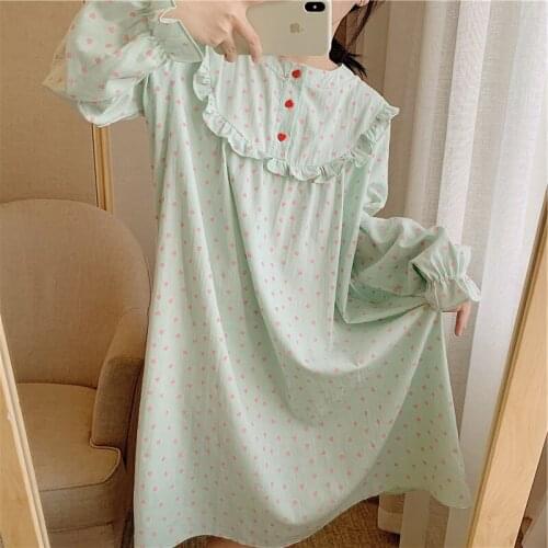 Ladies Long Sleeve Nightdress Princess Style Cotton Nightgown New Arrival Korea Ins Ruffled Girl Soft Nightwear Pijama Mujer