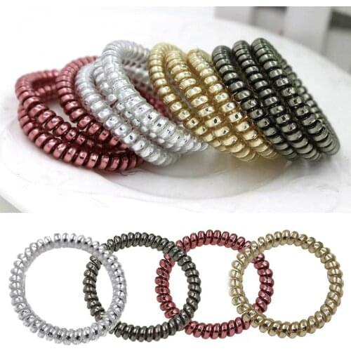 5Pcs/Pack Elastic Telephone Wire Head Ties Plastic Hair Rubber Bands Ponytail Holder For Women Gold/Sliver Hair Accessories 2017