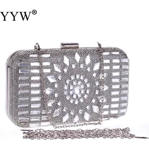Luxury Wedding Bag Rhinestone Women Evening Party Bags Clutches Fashion Silver Handbag Purse For Prom Cocktail Party Hot Sale