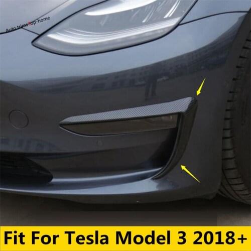 1 Pair Car Front Blade Light Eyebrow Wind Knife Fog Lamp Frame Cover Trim For Tesla Model 3 2018- 2021 Carbon Fiber Accessories
