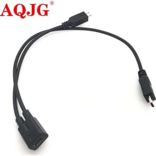 1pc Micro USB 2.0 Female To Dual 2 Male Splitter Y Extension Data Charger Cable Cord 30cm