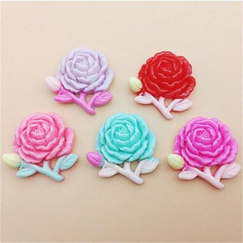 Julie Wang 10PCS Resin Camellia Charms Mixed Colors Flat Back Artificial Flowers Jewelry Making Accessory Home Phone Decor