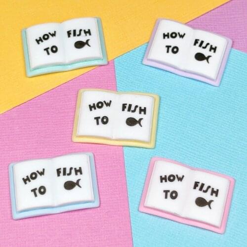 15Pcs Simulation How TO Fish Book Flat Back Resin Cabochons Scrapbooking Phone Decor DIY Jewelry Craft Decoration Accessories