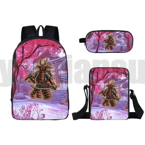 16 Inch Bushido Samurai Backpack 3D Anime Travel Bookbag Japan Samurai Bagpack School Bag 3 Pcs Set for Laptop Computer Bag