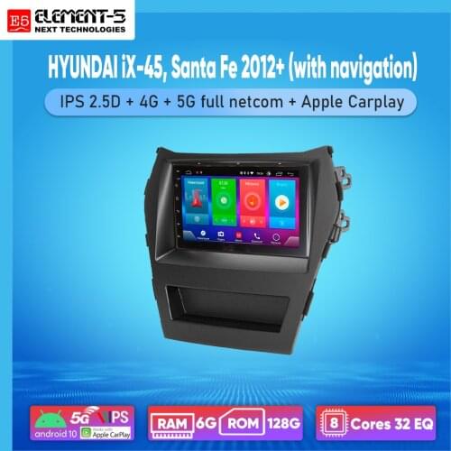 ELEMENT-5 7" 6G+128G Android 10 4G 5G NET WIFI RDS DSP Car Radio For HYUNDAI iX-45, Santa Fe 2012+, Navigation GPS HiFi