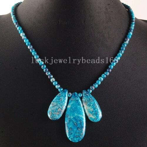 Free Shipping Fashion Jewelry Beautiful Ocean Jaspe Drop Pendant Necklace 18" WFH382