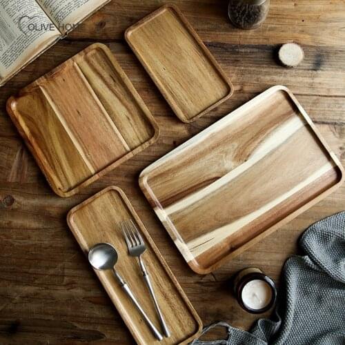 Japanese Style Acacia Wooden Tray Tea Tray Solid Rectangular Oval Disk Serving Table Plate Snacks Food Storage Dish for Hotel