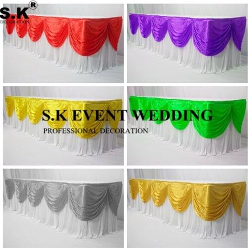 10FT Long Ice Silk Table Skirt With Swag Drape Table Cloth Skirting For Wedding Event Decoration