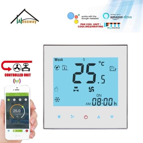 HESSWAY google home control heat cool temp thermostat WIFI for FCU Valve NO NC