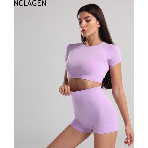 NCLAGEN Yoga Set Women Sportwear Fitness Suit Running Quick Dry Gym Leggings Top Push-up Workout Short Solid Color Sport Outfit