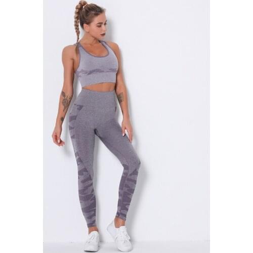 New Color 2PCS/Set Camouflage Sport Set Women Seamless Fitness Bra High Waist Gym Camo Leggings Fitness Sports Suits Workout Set