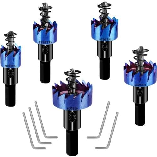 5pcs 16-30mm HSS Core Hole Saw Drill Bit Blue Coated Hole Opener Cutter For Wood Plastic Soft Metal Tool