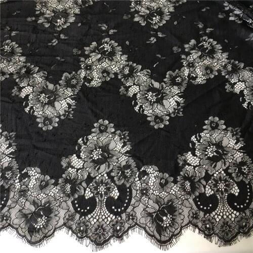 3 Meters Soft French Chantilly Eyelash Lace Fabric In White/Black Vintage Embroidery Flower Lace Tissu For Evening Dress