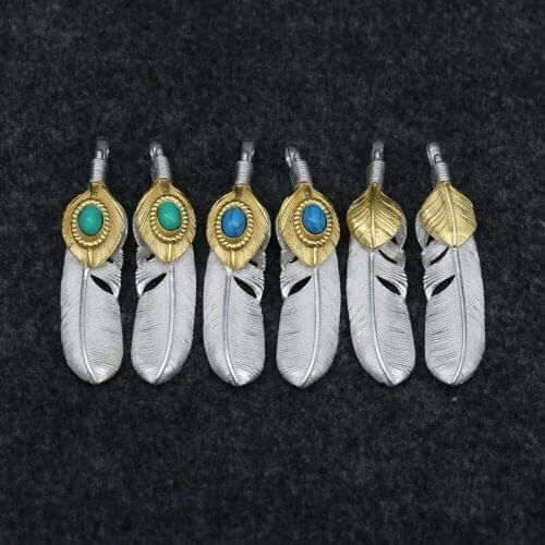 National Silver Feather Pendant Individual Turquoise Necklace Pendant Sweater Chain