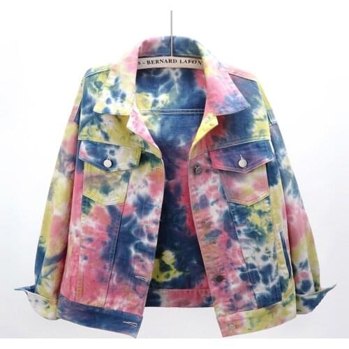 Spring and Autumn Korean BF dyeing Denim Jacket Womens Short Loose jeans women Jacket Tops Retro Trend Denim Coat
