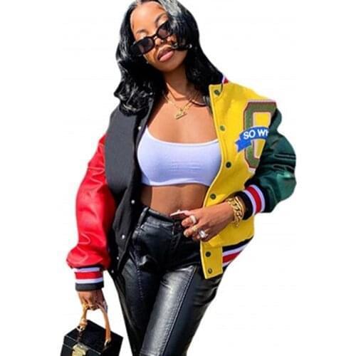 Colorful Splice Jackets For Women Full Sleeve Casual Loose Outwear Coats Winter Autumn New Fashion Streetwear Sexy Female Jacket