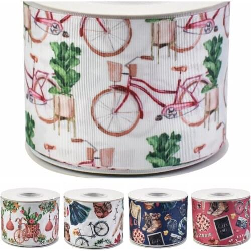 9 16 22 25 38 50 75mm 3 inc heat transfer printed retro style bicycle floral grosgrain ribbon welcome custom printed wholesale