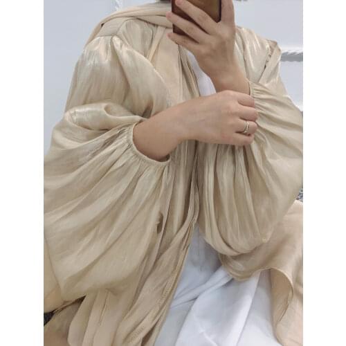 Summer Muslim Women Kimono Open Abaya Dubai Imitated Silk Fabric Arabic Islamic Hijab Dress Turkey Elegance Party Evening Eid