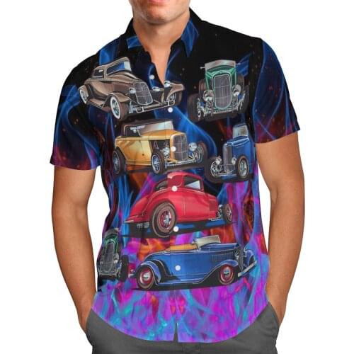 Love Car 3D Printed Summer Breathable Hawaiian Shirt Mens Short Sleeve Beach Shirt Street Oversized 5XL Camisa Masculina QW-2