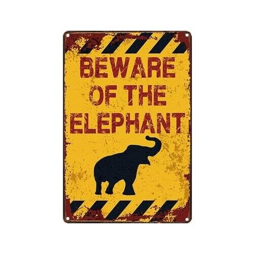 Metal Tin Sign beware of the elephant Decor Bar Pub Home Vintage Retro