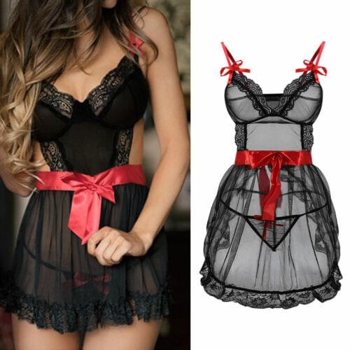 Fashion Womens Sexy Lingerie Sleepwear Lace G string Dress Underwear Babydoll Nightwear New Plus Size S-3XL