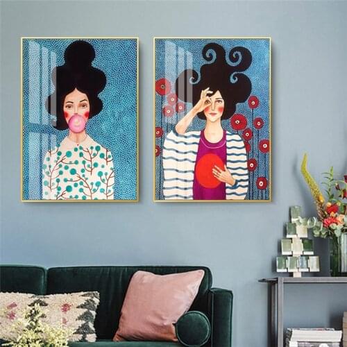 Fashion Flower Girl Posters Prints Canvas Painting Abstract Wall Art Pictures for Bedroom Living Room Home Decoration NO FRAME