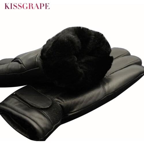 2020 New Arrivals Large Thick Sheep Fur Gloves for Men Outdoor Thick Genuine Leather Gloves Waterproof Male Winter Warm Guantes